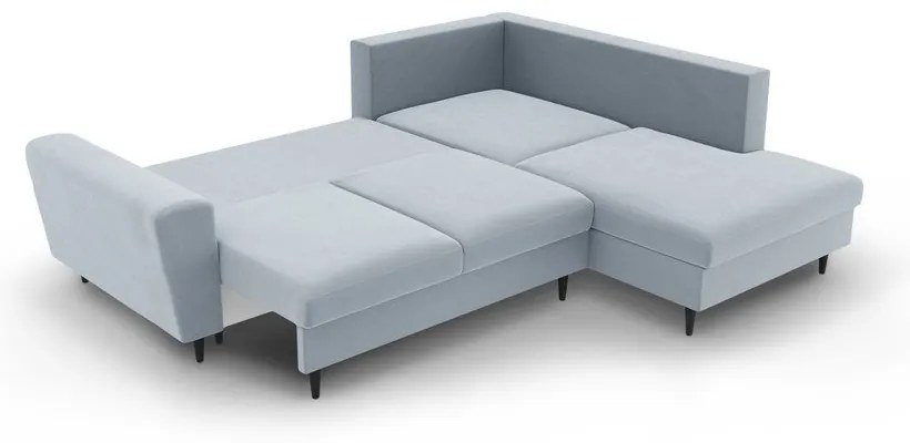 Világoskék bársony kinyitható tárolóhelyes sarokkanapé (jobb oldali-L alakú) Kyoto – Cosmopolitan Design
