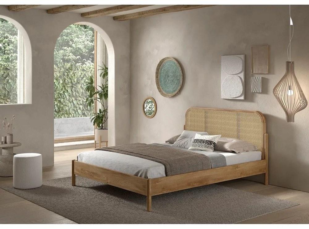 Natúr színű tölgyfa franciaágy ágyrács nélkül 160x200 cm Olive Rotan – Vipack