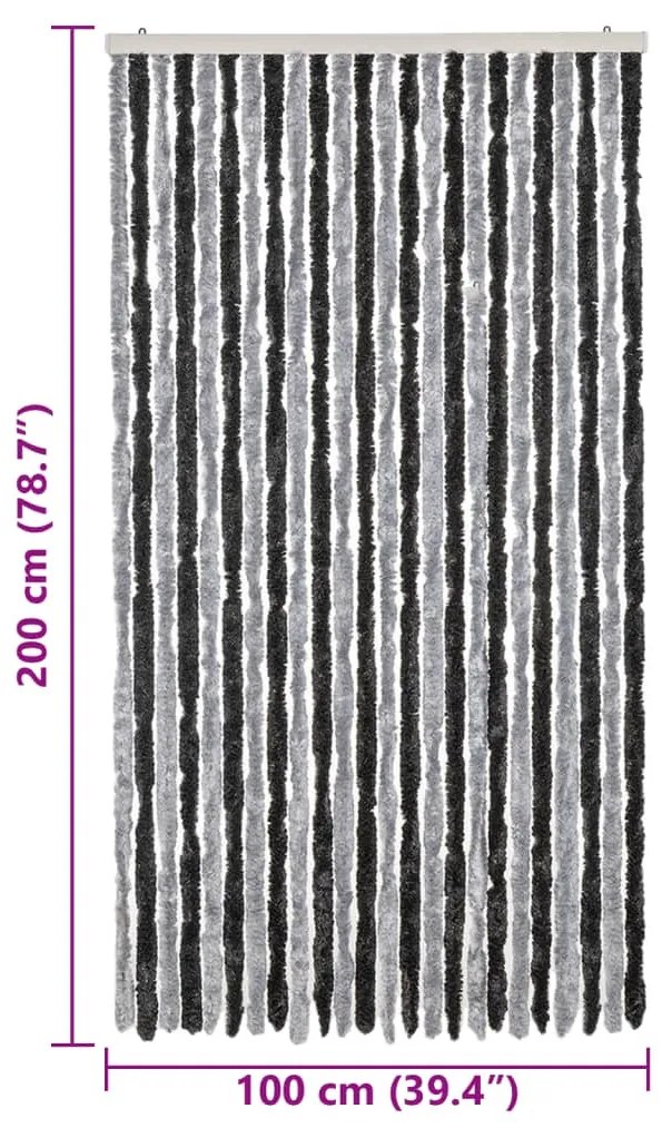 szürke és fekete zsenília rovarfüggöny 100 x 200 cm