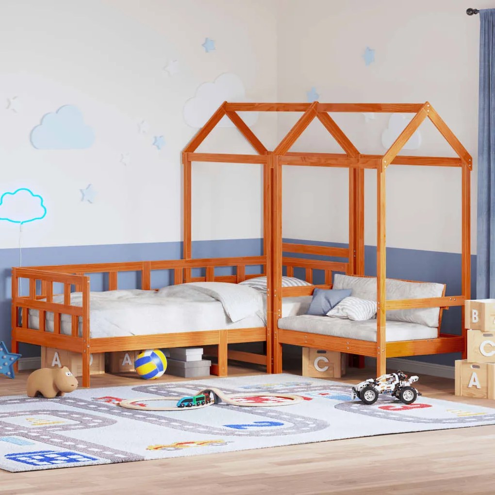 viaszbarna tömör fenyőfa kanapéágyszett tetővel 80 x 200 cm