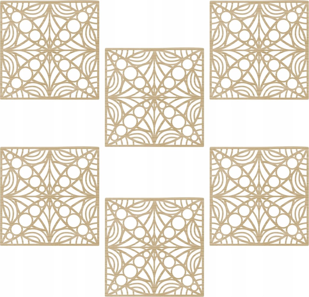 Bögrealátét 6 Db-os áttört fa Asztali Dekoráció Minta 5