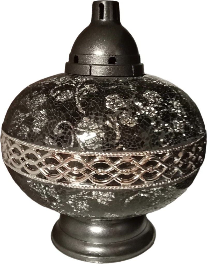 Mécses Lampion ólomüveg nagy váza dekoráció fekete-ezüst