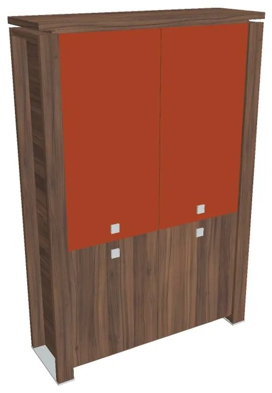 Verno+ magas szekrény 140 x 46 x 210 cm, kombinált ajtó, dió / narancs