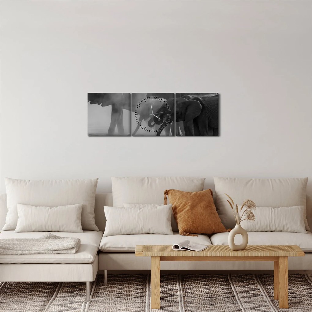 Elefánt képe - fekete fehér (órával) (90x30 cm)