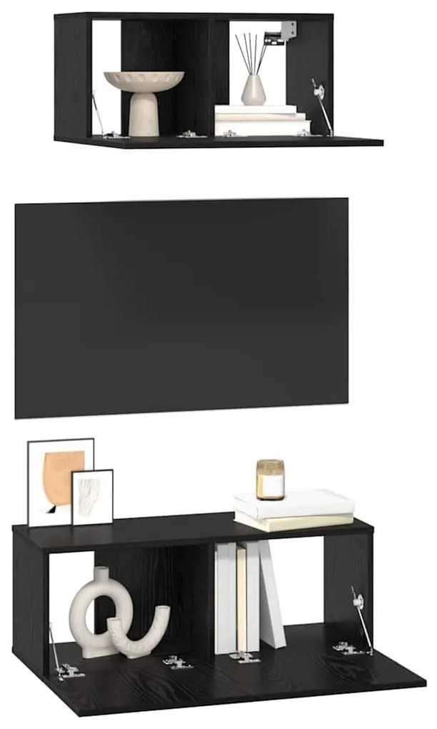 TV szekrény garnitúra 2 pcs Musta tammi 80 x 30 x 30 cm Faanyag