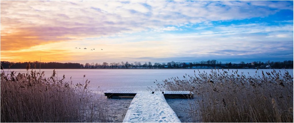Kép - Befagyott tó, Ełk, Mazury, Lengyelország (120x50 cm)