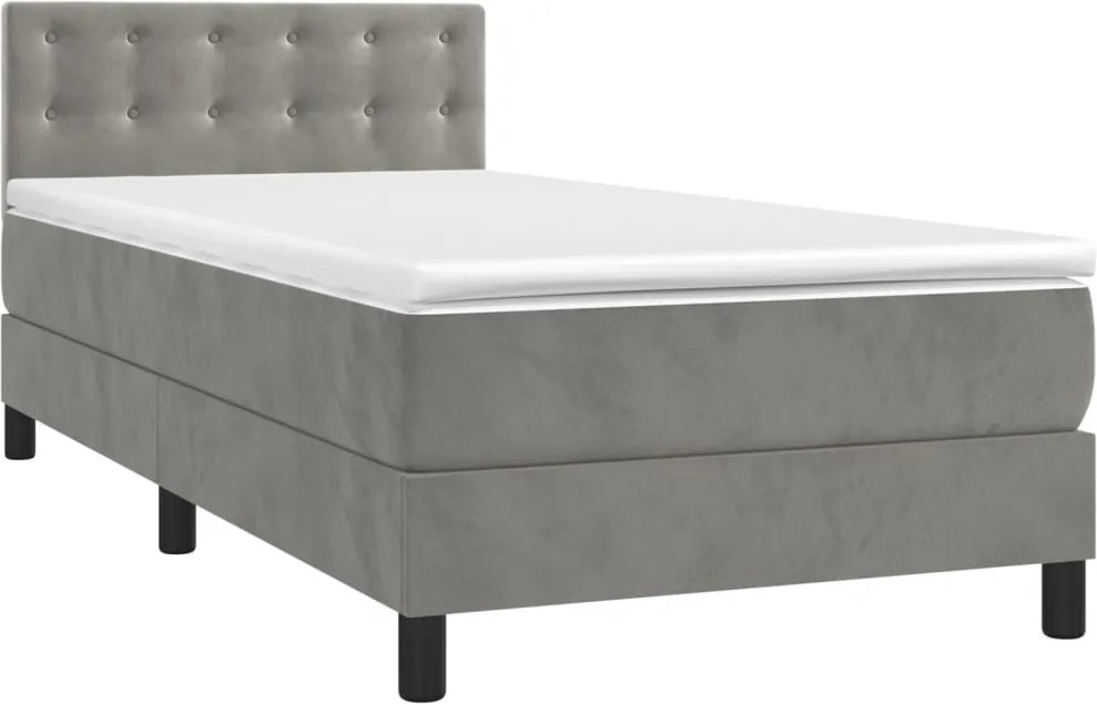 vidaXL világosszürke bársony rugós ágy matraccal 90x190 cm