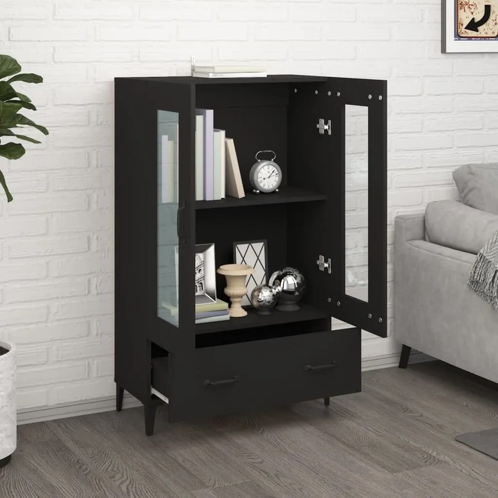 fekete szerelt fa magasszekrény 70 x 31 x 115 cm