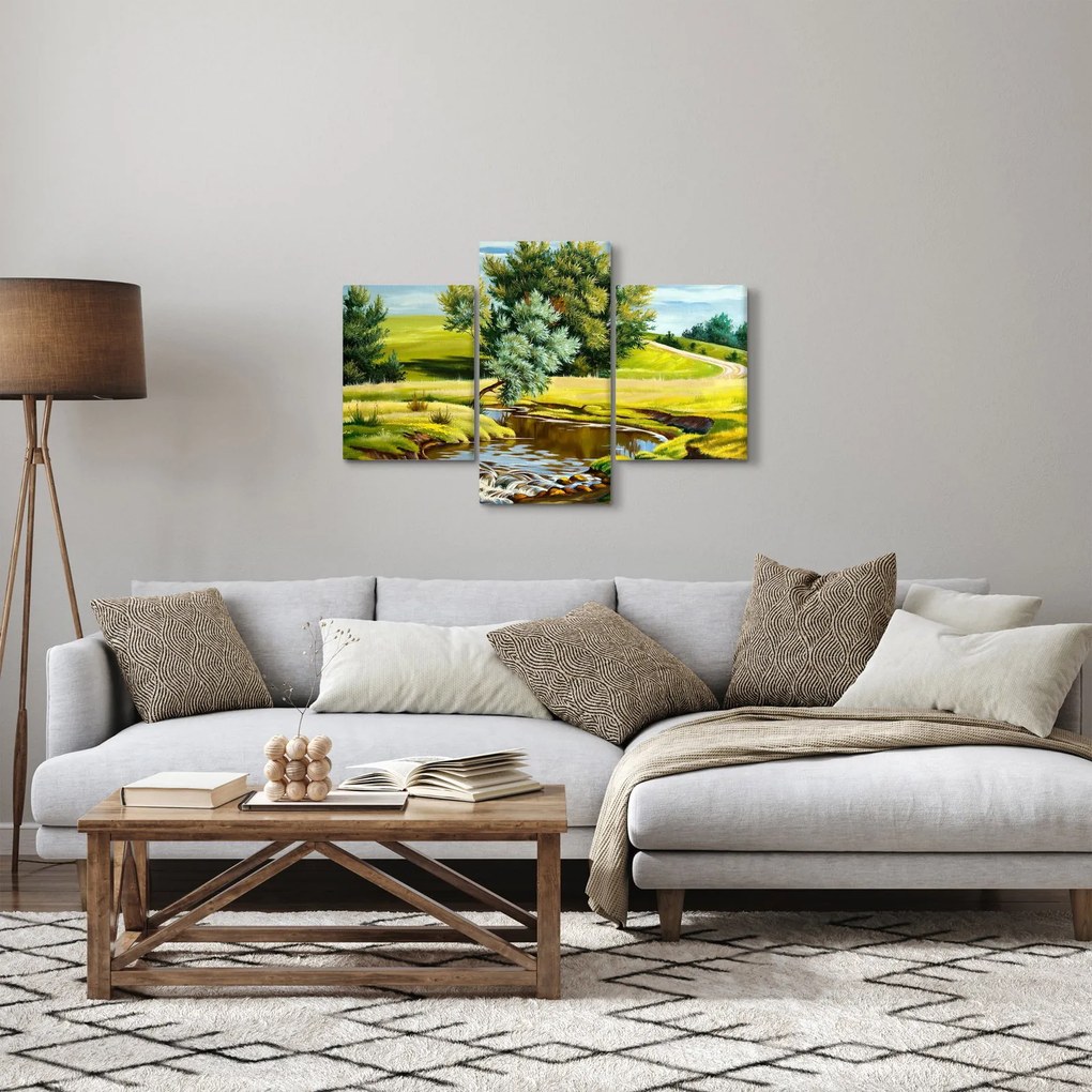 Kép - folyó a rétek között,, olajfestmény (90x60 cm)