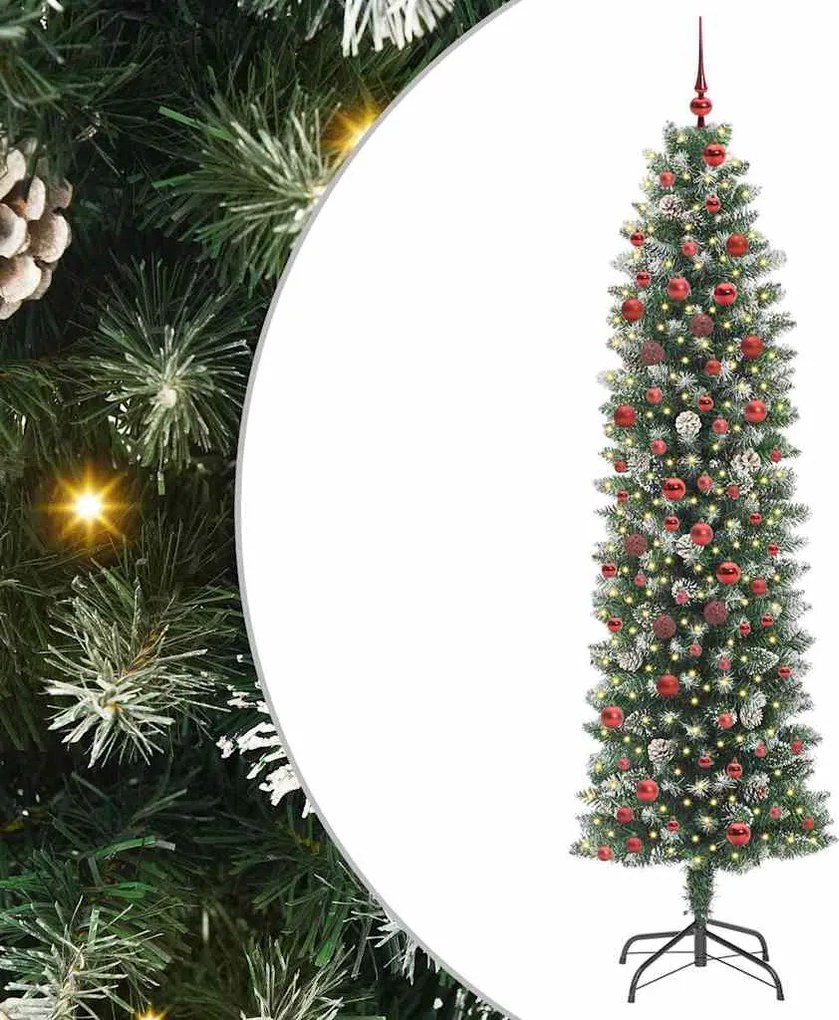 vidaXL Mű Karcsú Karácsonyi Fa 300 LED-del Zöld és Fehér 210 cm