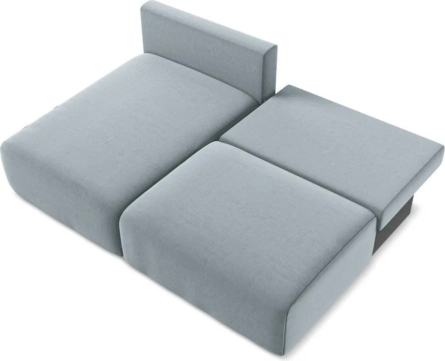 Kék bársony kinyitható-tárolóhelyes sarokkanapé (bal oldali-heverő résszel) Kalena – Makamii
