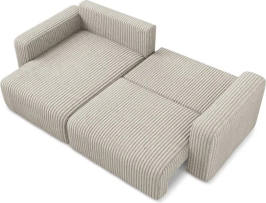 Bézs kordbársony kinyitható-tárolóhelyes sarokkanapé (bal oldali-heverő résszel) Kona – Makamii