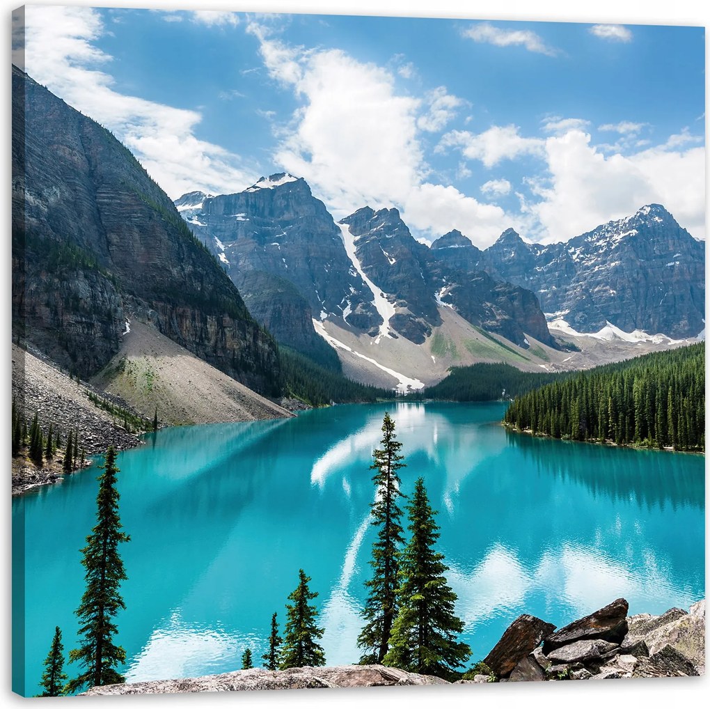 Vászonkép Természet Hegyek Erdő Kék víz 40X40 cm