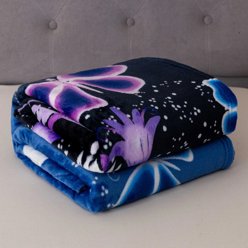 Mikroplüss takaró VIOLET BUTTERFLY sötétkék Méret: 200 x 220 cm