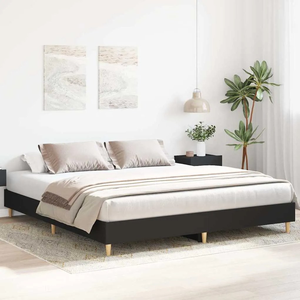fekete szerelt fa ágykeret matrac nélkül 200 x 200 cm