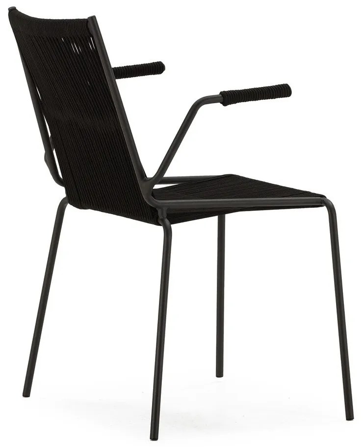 Fekete fém karfás-rakásolható étkezőszék szett 2 db-os Emily – Marckeric