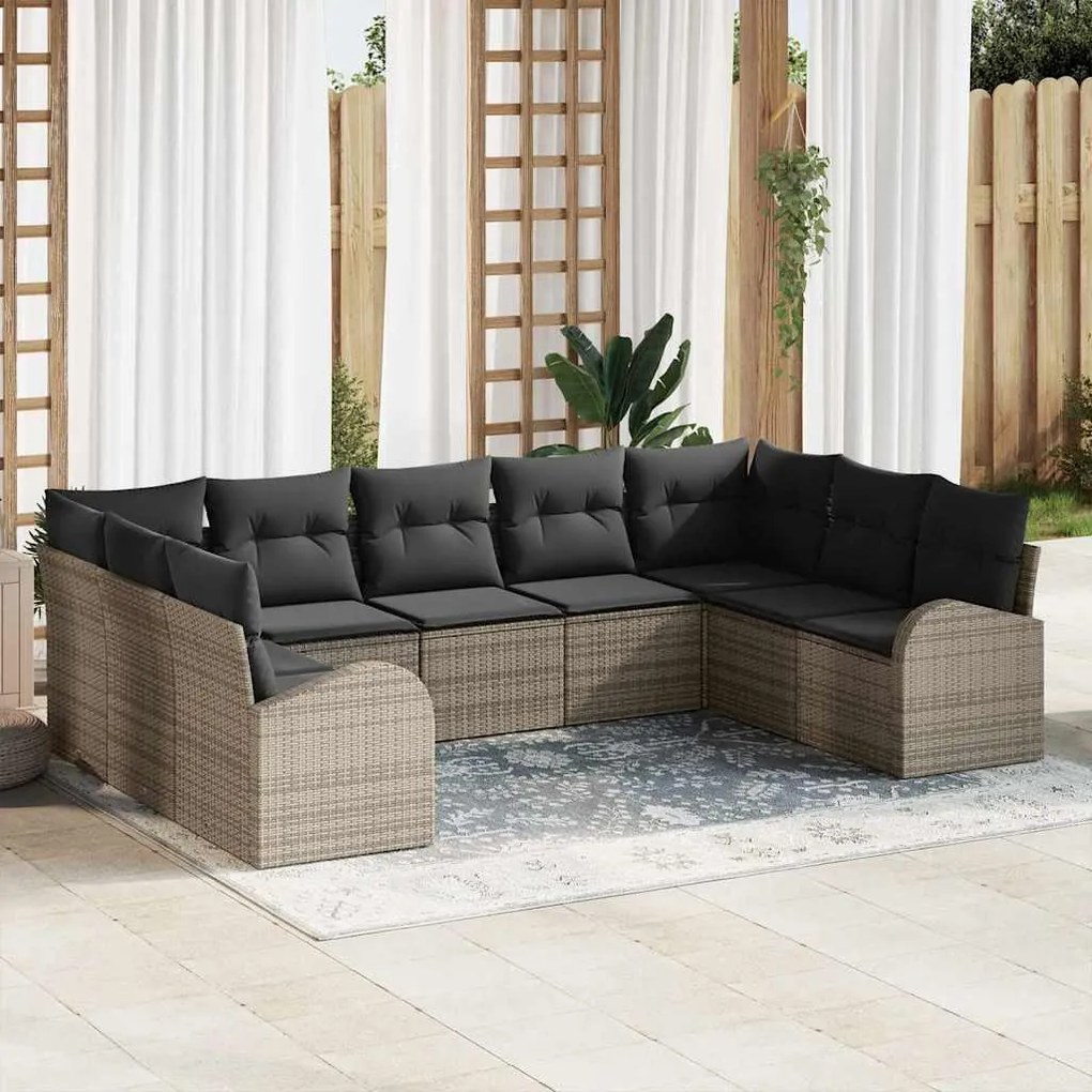vidaXL Kanapé Szett párnával 9 pcs Szürke Poly Rattan