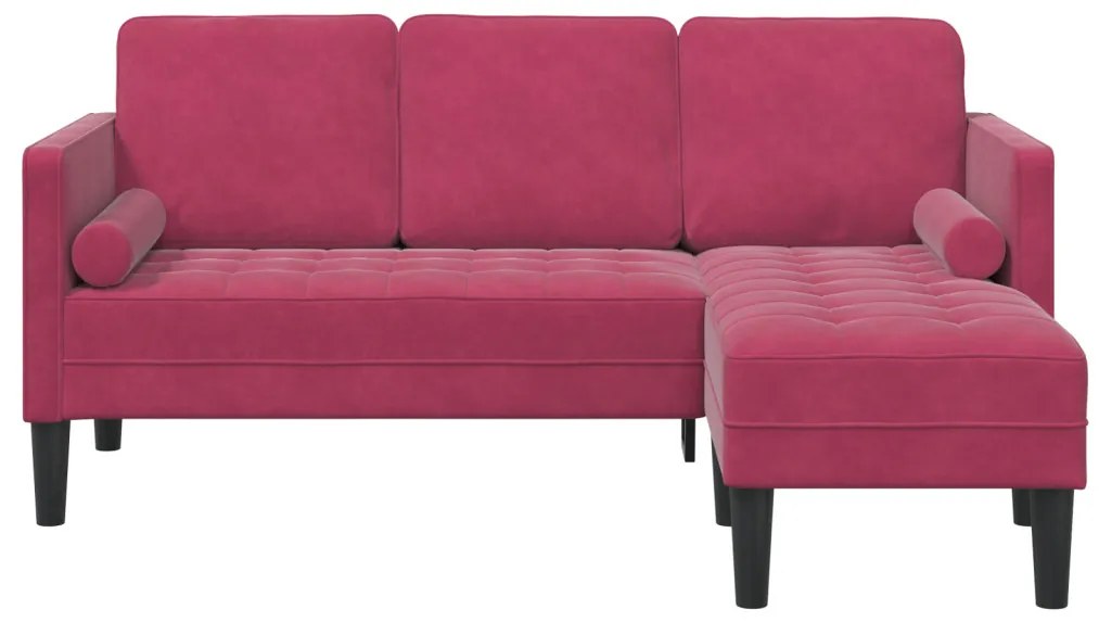3-fős kanapé L-alakú chaise longue Bordeaux piros 160 cm bársonyos