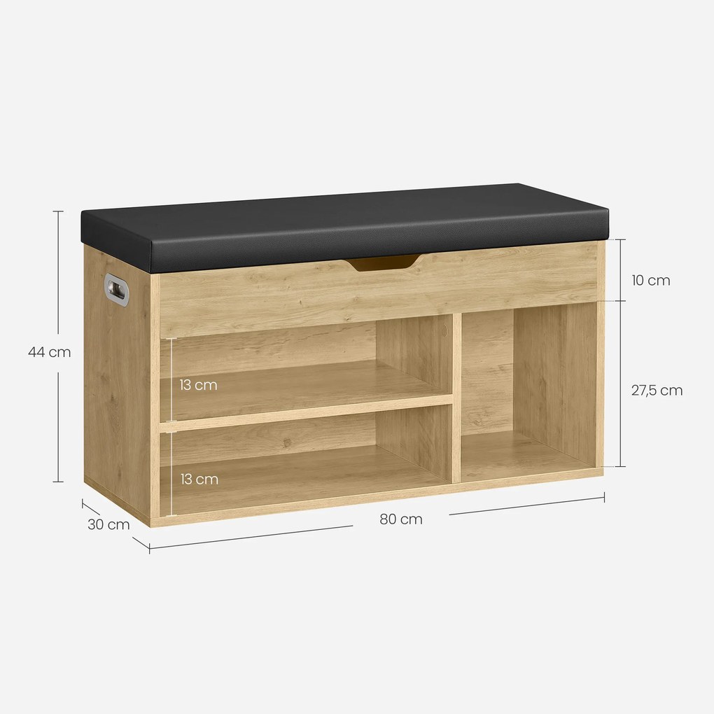 Cipőtartó pad fekete eko bőr ülőkével TAYLOR ARTISAN 80x30x44 cm