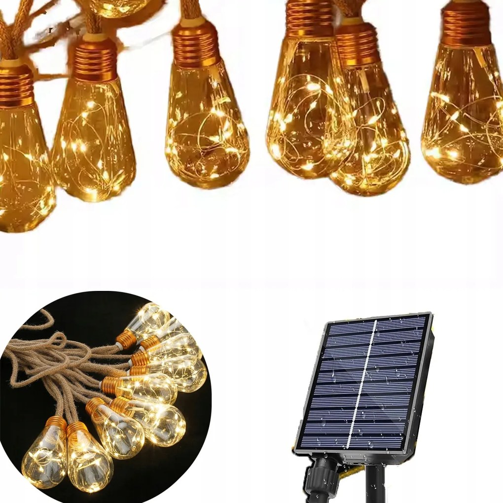 7,8M LED-es napelemes kerti girland 16 x Led izzók SuperLED napelemes labdák