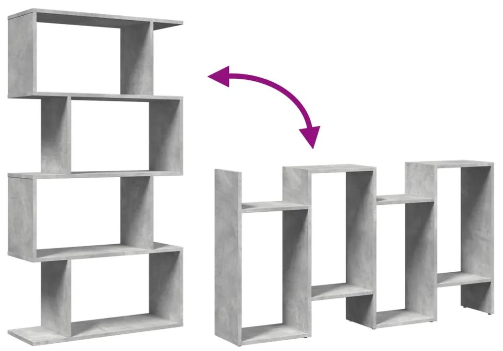 4 szintes betonszürke fa térelválasztó könyvespolc 70x24x129 cm