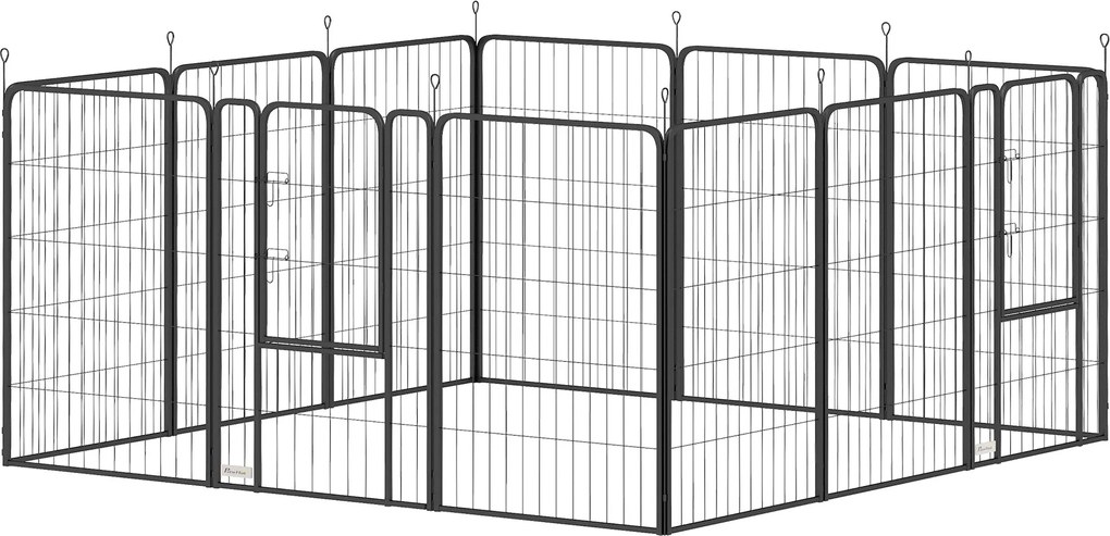PawHut Kiskutya Játéktér - 12 Panelekből Álló Kiskutya Kerítés 68x100 cm - Minden Ajtóval, Földbe Verhető Stakesekkel, Flexibilis, Összecsukható Védőb
