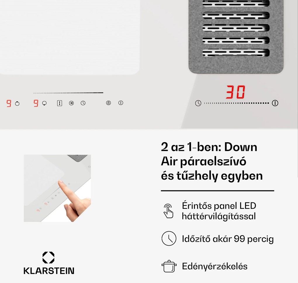 Klarstein Full House 77 Down Air System, indukciós tűzhely + páraelszívó, 477 m³/h, A energiahatékonysági osztály