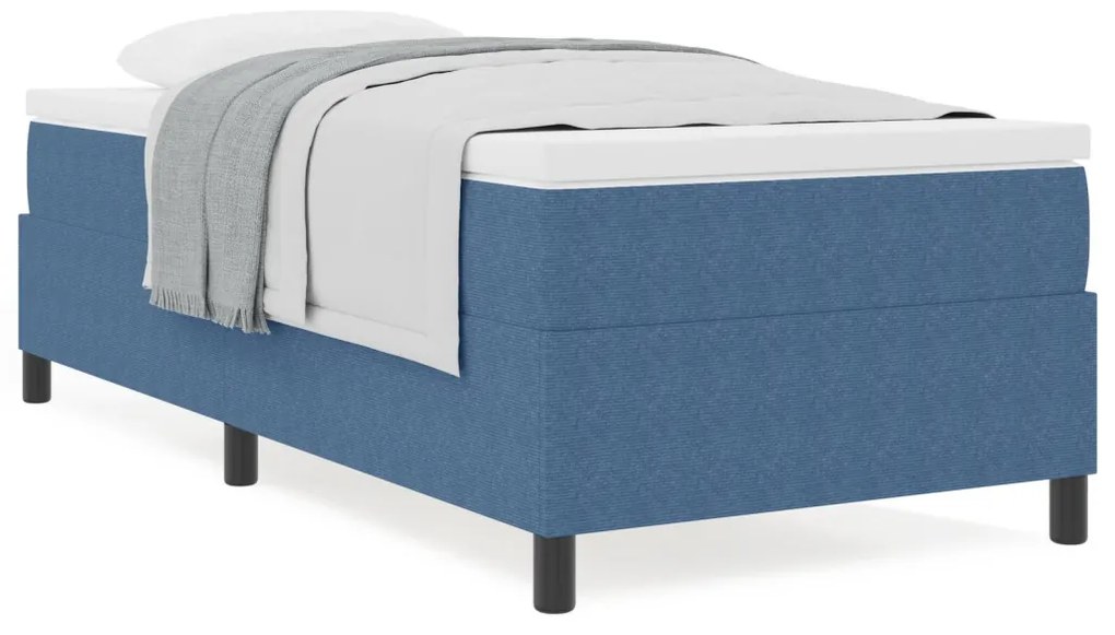 Box Spring Ágy Matraccal Kék Kordbársony Szövet 90 x 190 cm