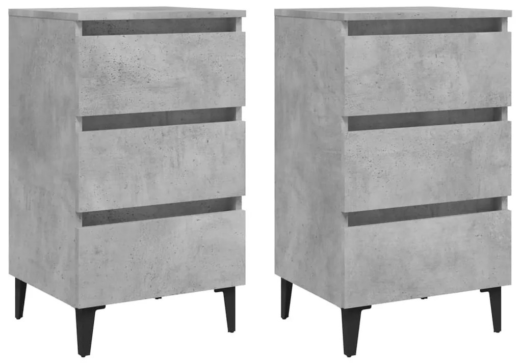 2 db betonszürke éjjeliszekrény fémlábakkal 40 x 35 x 69 cm