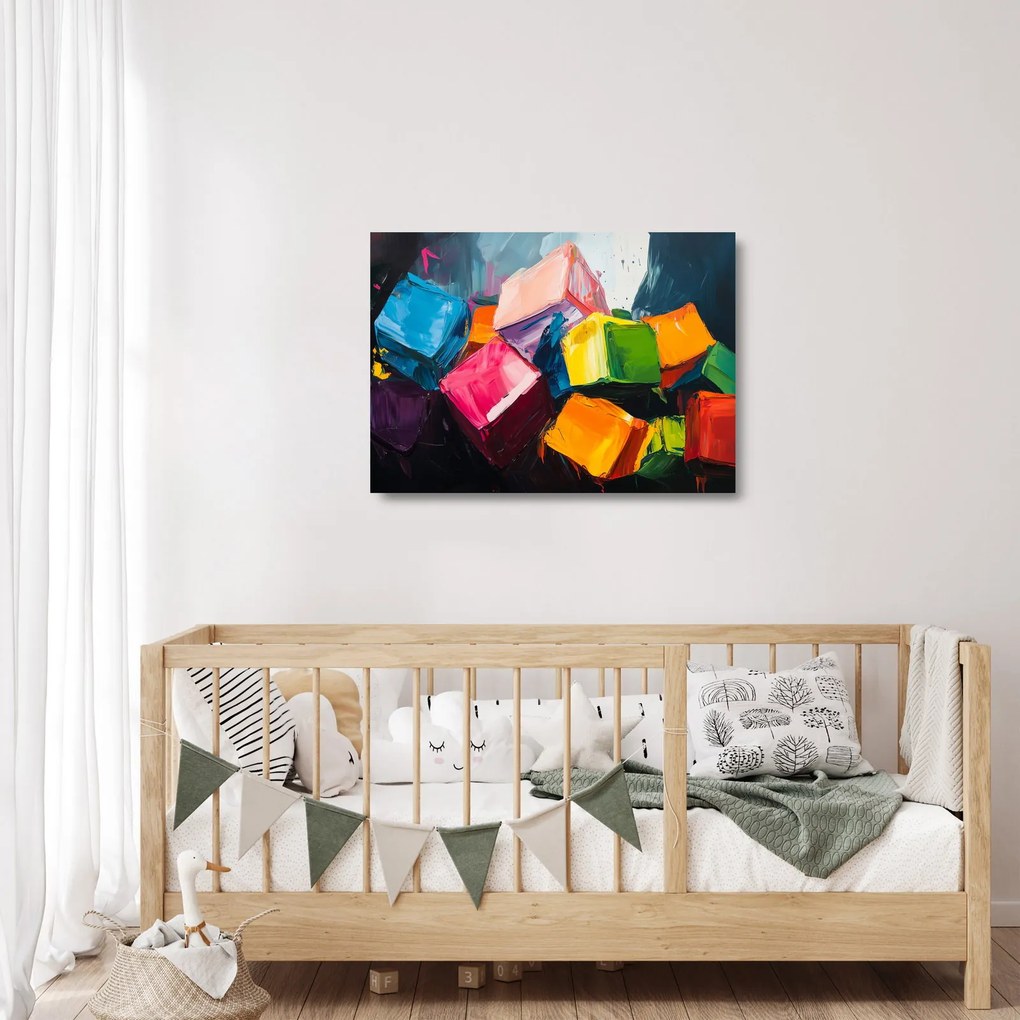 Üveg kép - Színes kockák (70x50 cm)