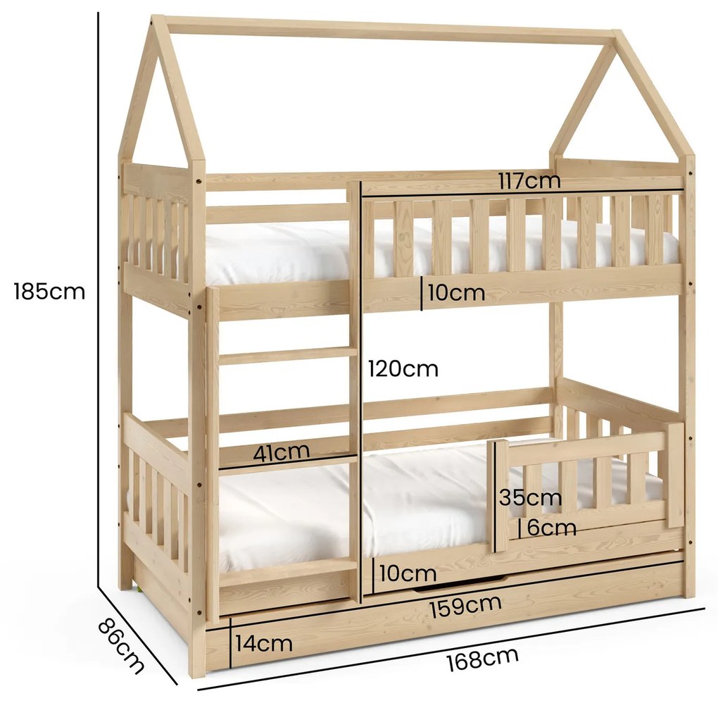 Gyermek emeletes ágy Claudia 80x160 cm - tároló fiókkal Fenyő