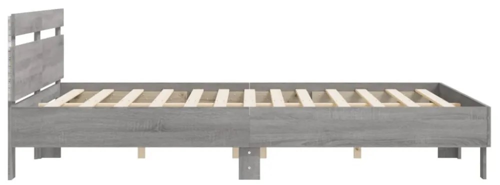 szürke sonoma színű ágykeret fejtámlával és LED-del 200x200 cm