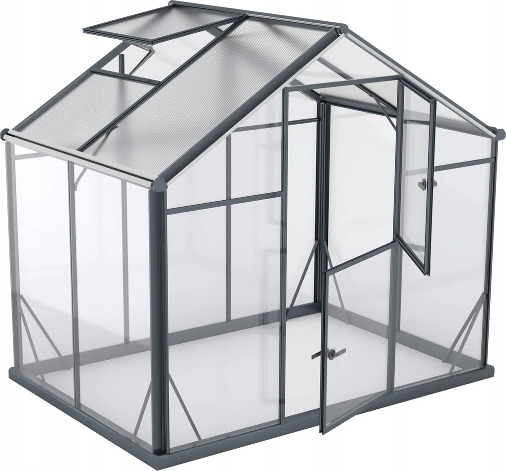 Üvegház Hybrid L-3 Polikarbonát edzett üveg 220x150cm Antracit 3,3m2