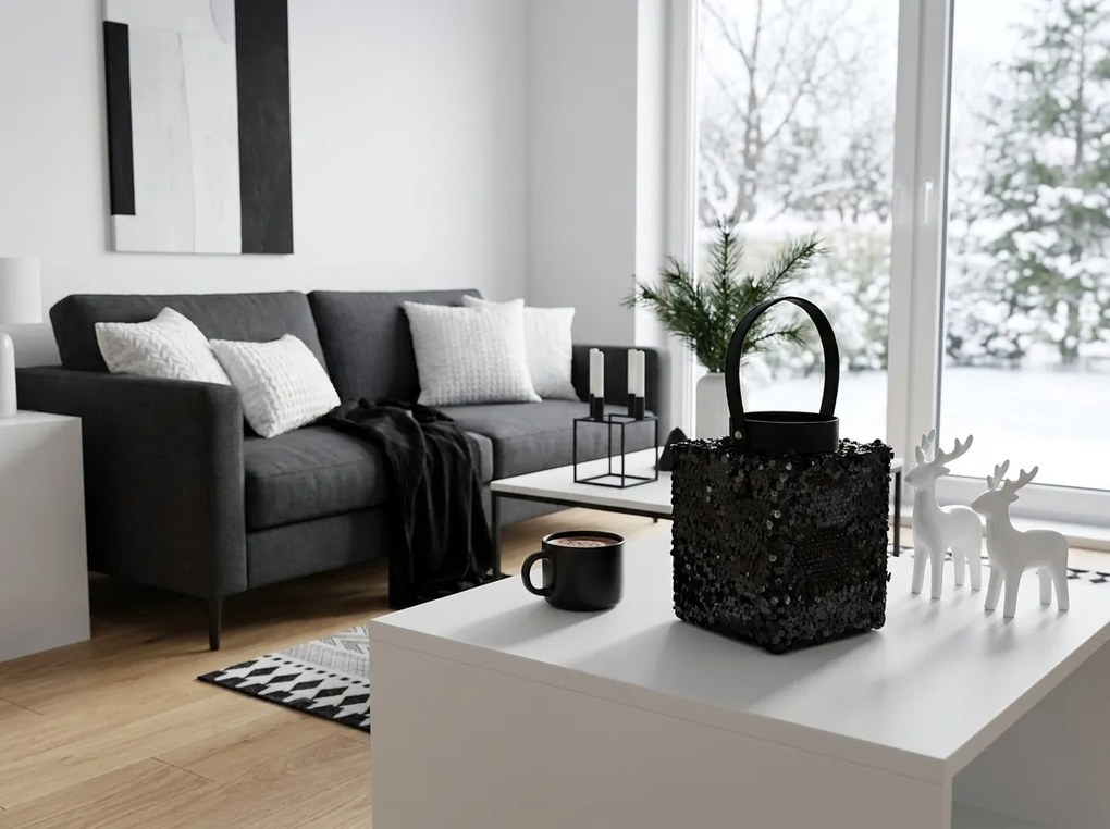 Lámpás flitterekkel LOFTY GLAM 20 cm, fekete