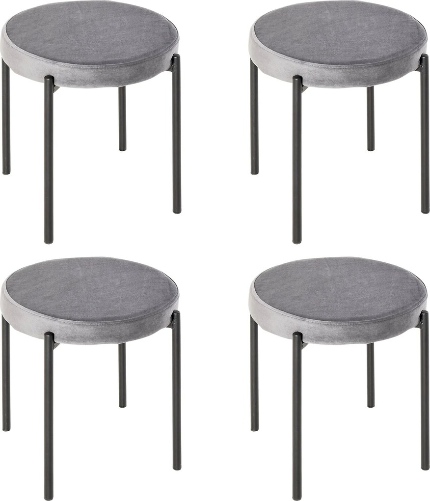 HOMCOM 4 db-os Összeilleszthető Étkezőszék Konyhai Stóllal Párnázott Üléssel, Velvet Hatású, Fém Sötétszürke 41,5 x 41,5 x 46 cm | Aosom