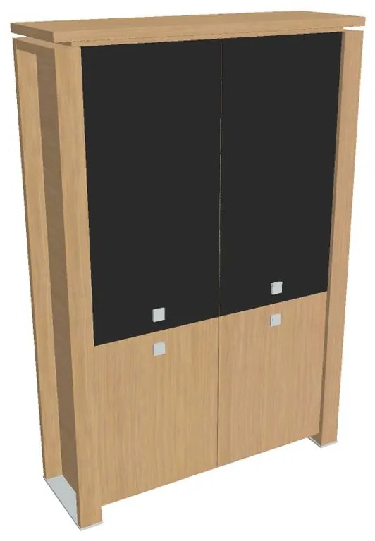 Verno+ magas szekrény 140 x 46 x 210 cm, kombinált ajtó, világos tölgy / fekete