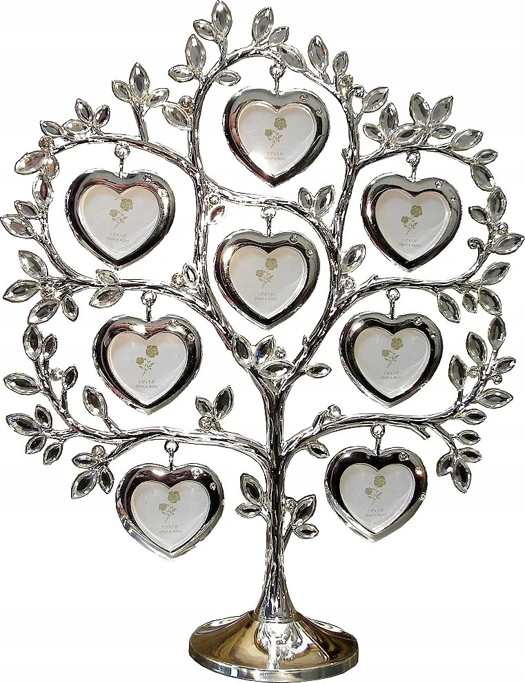 Kristály Fa Szívecskék Képkeretek Platter Ezüst Ajándék Gravírozás