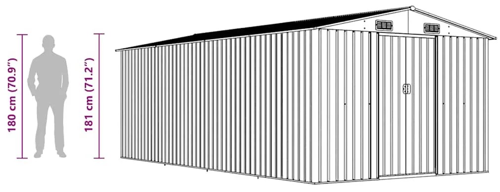 barna fém kerti fészer 257 x 489 x 181 cm