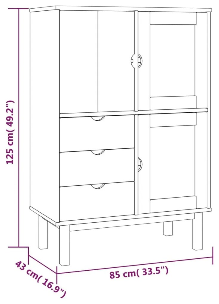 OTTA tömör fenyőfa magasszekrény 85 x 43 x 125 cm
