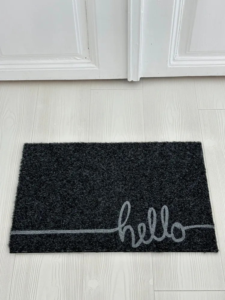 Hello&#039; fekete szennyfogó szőnyeg 40x70 cm