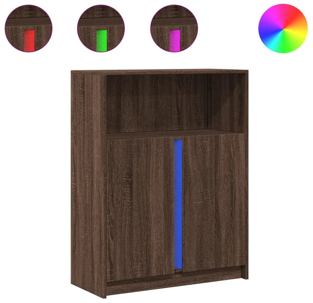 barna tölgy szerelt fa tálalószekrény LED-del 77x34x100 cm