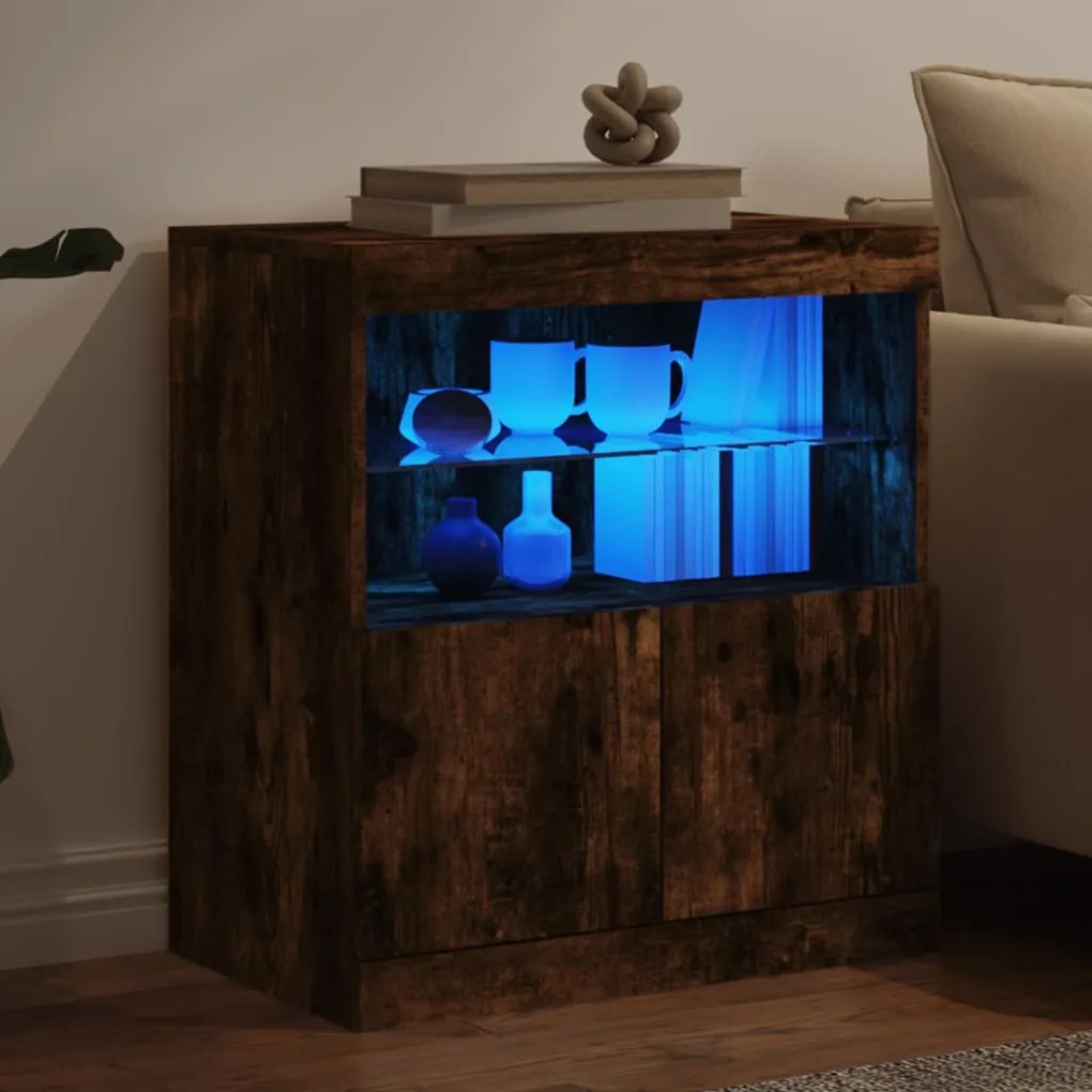 füstös tölgy színű tálalószekrény LED-ekkel 60 x 37 x 67 cm