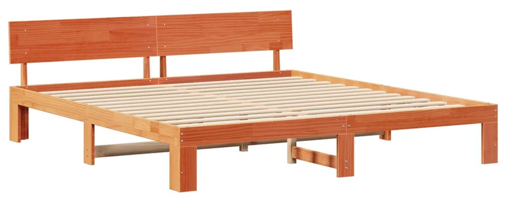 Ágykeret Fejvéggel Gyantázott Barna 200x200 cm Tömör Fenyőfa