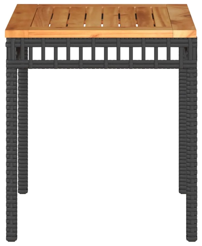 fekete polyrattan és akácfa kerti asztal 38 x 38 x 42 cm