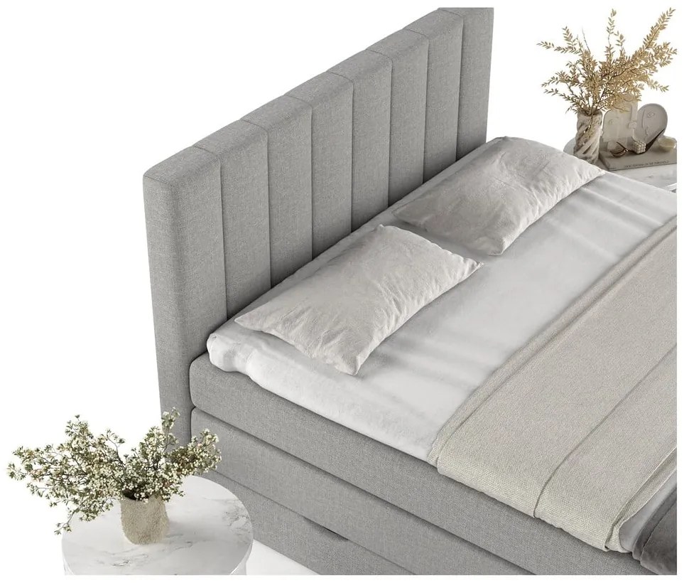 Világosszürke ágyneműtartós boxspring ágy 200x200 cm Ruby – Maison de Rêve