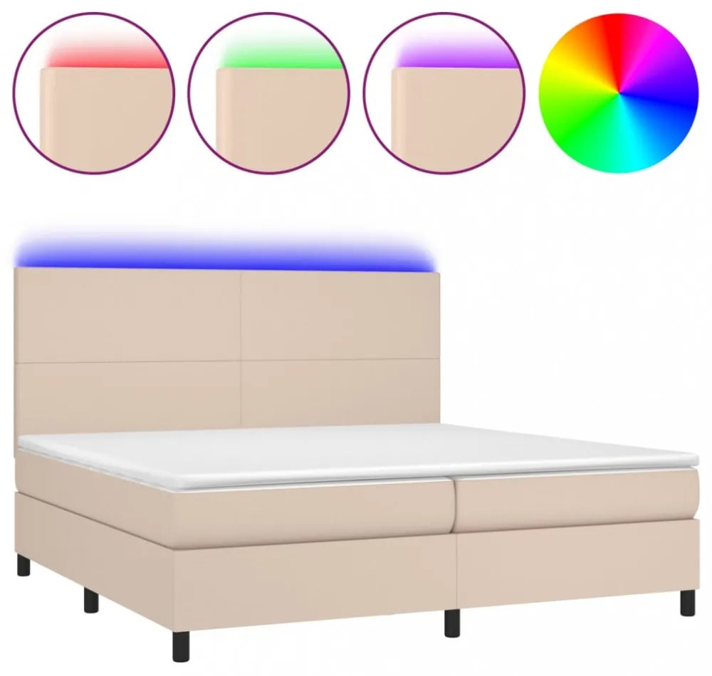 cappuccino színű műbőr rugós ágy matraccal és LED-del 200x200cm
