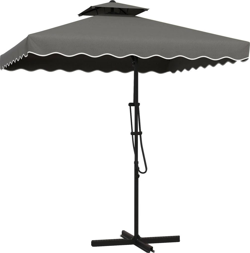 Outsunny Napernyő, 243 x 243 cm-es Erkély Napernyő UV Védelemmel, Cantilever Napernyő Két Rétegű Ponyvával, Keresztalap, Ráncos Terasznapernyő, 4 Tart