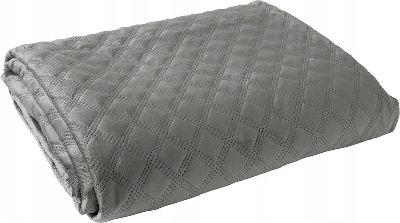 Dekoratív ágytakaró Velvi 170x210 steppelt, geometrikus mintás, antracit