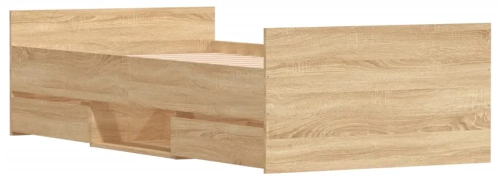 sonoma tölgy színű ágykeret fej- és lábtámlával 90 x 200 cm