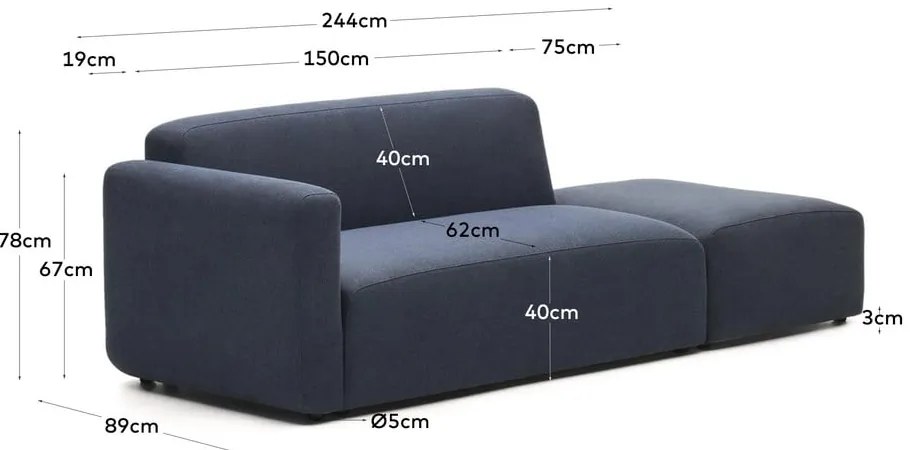 Sötétkék kanapé 244 cm Neom – Kave Home